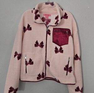 Pink Burgundy Plush Fleece Pocket Zipper Jacket Soft NEW Women